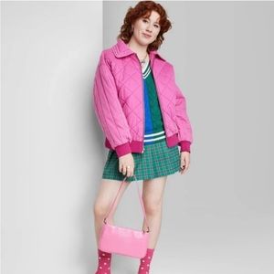 NWT Wild Fable Pink Acid Wash Quilted Bomber Jacket, L